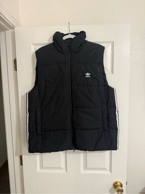 adidas Black Quilted Puffer Vest with White Side Stripes
